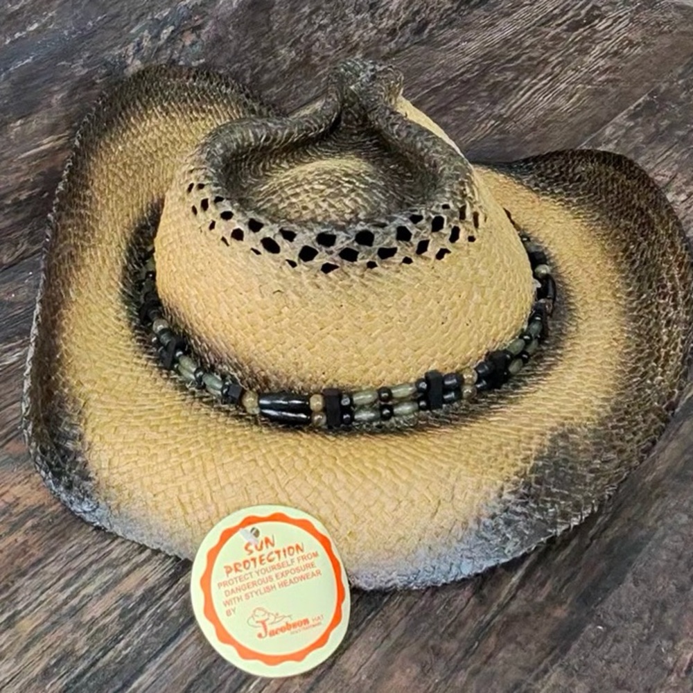 Jacobson Stylish Brown Cowboy Cowgirl Hat with Beaded Band - Picture 4 of 8